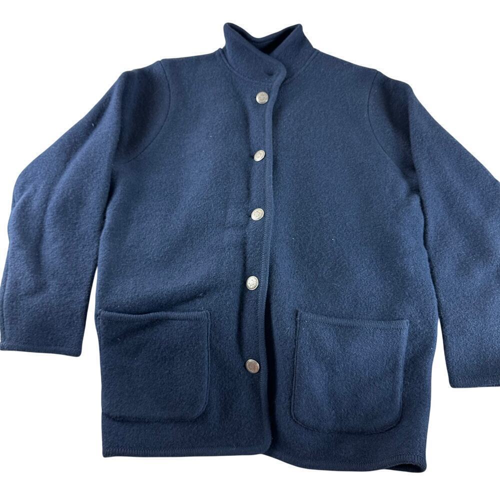 Vintage L.L.Bean 100% Wool Button Front Jacket Women’s Large Navy‎ Blue Heritage